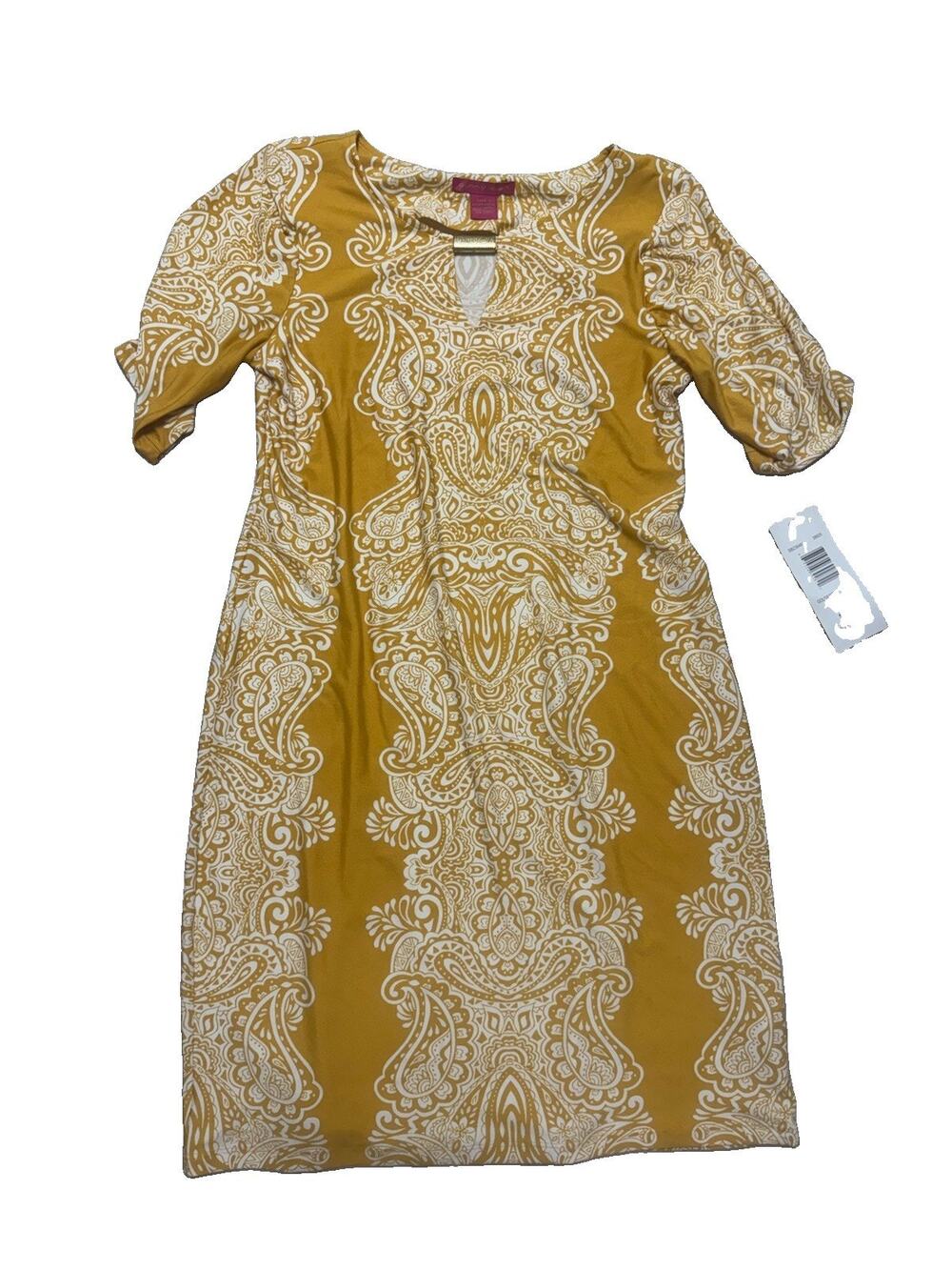 Sunny Leigh Yellow Paisley FantasiaShort sleeve Dress S NWT (AQ38)